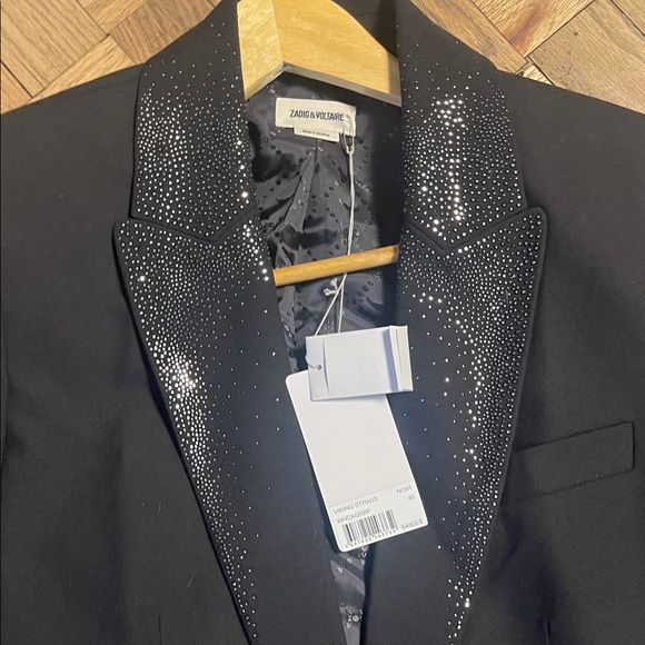 Zadig & Voltaire Black Blazer with Glitter Detail on collar size 40 about a 8-10 - Picture 4 of 14